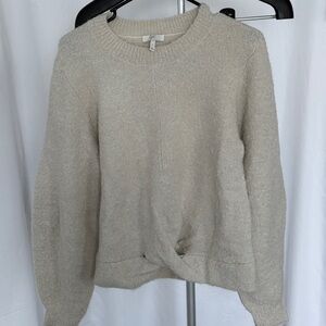 Joie Cream Crew Neck Sweater with Gathered Hem